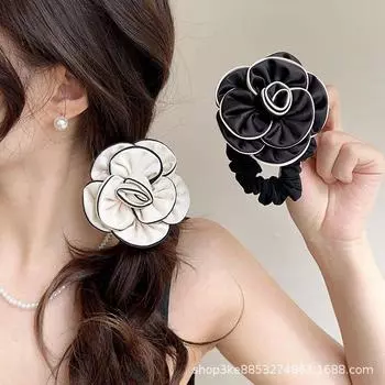 Повязка для волос из ткани «Камелия» Модная элегантная повязка для волос «конский хвост» Высокоэластичная прочная резинка для волос