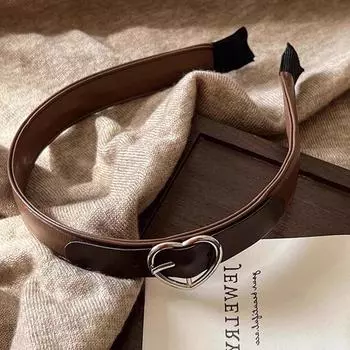Повязка для волос, кожаная повязка на голову, широкая боковая женская обруч для волос, темперамент, повязка для волос с сердечком для девочек