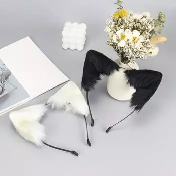 Повязка для волос с лисьими ушками ручной работы, подвижный обруч для волос с кошачьими ушками, плюшевая повязка на голову с ушками животных, реквизит для головного убора серый