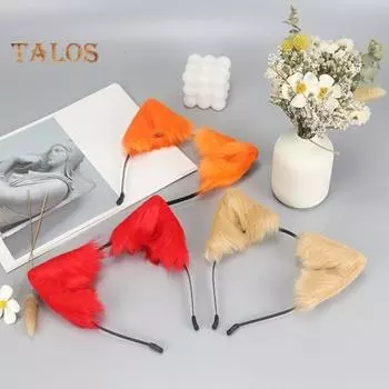 Повязка для волос с лисьими ушками ручной работы, подвижный обруч для волос с кошачьими ушками, плюшевая повязка на голову с ушками животных, реквизит для головного убора красный