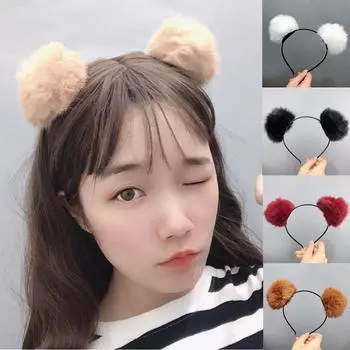 Повязка для волос с медвежьими ушками, обруч для волос с кроликом, милая повязка на голову для девочек One size розовый