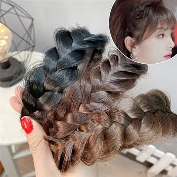 Повязка для волос с широкой косой, новый дизайн, поворотная повязка на голову, обруч для волос, коса из рыбьей кости, обруч для волос, парик, повязка на голову с косой