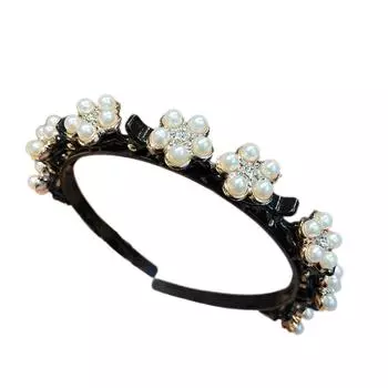 Повязка для волос Stay Elegant из высококачественного пластика и стразов с искусственным жемчугом чёрный