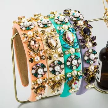 Повязка для волос в стиле барокко, ретро, дворцовые аксессуары для волос, легкие, роскошные, полностью кристаллические, с гиперфлэш-цветками, темпераментные головные уборы премиум-класса OneSize фиолетовый