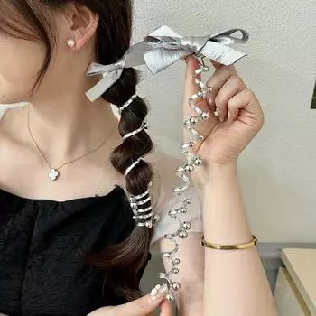 Повязка для волос в виде телефонной проволоки с бантом, простая прочная плетеная резинка для волос, высокоэластичная пузырчатая коса, головной убор, аксессуары для волос L