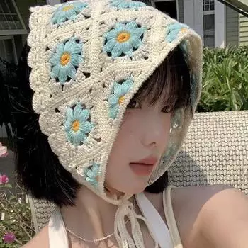 Повязка для волос, женский вязаный полый треугольный шарф, женская милая повязка на голову