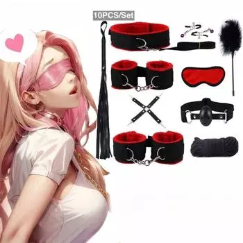 Повязка на глаза 10 шт./компл. сексуальный бондаж наручники кнут взрослая пара секс-игрушки инструменты набор эротические секс-игрушки для взрослых кожаные комплекты БДСМ