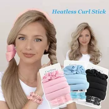 Повязка на голову без нагревания, палочка для завивки волос с тканевым покрытием, инструменты для прически, волнистая форма, стержень для завивки волос, для женщин и девочек чёрный
