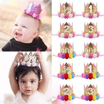 Повязка на голову Цветок Детская 1 шт. Корона День рождения шляпа Повязка на голову Детский Выступление День рождения Номер Корона для вечеринки Фото Головной убор Ювелирные изделия Аксессуар 58