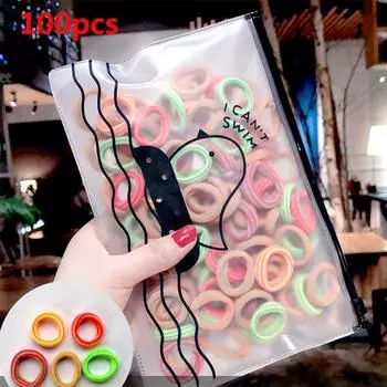 Повязка на голову, держатель для хвостика, популярные эластичные резинки для волос для детей и девочек, 50/100 шт./компл., аксессуары для волос, резинки для волос, нейлоновые, маленькие, высокого качества, для детей, уникальные 7