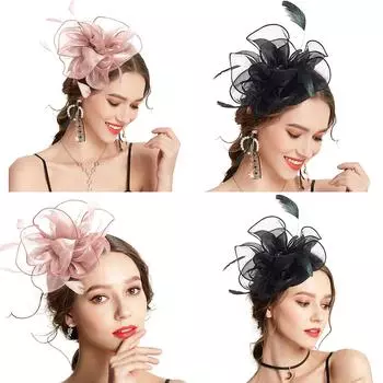 Повязка на голову для чаепития, женская повязка на голову, сетчатая повязка на голову с перьями, повязка на голову с перьями, повязка на голову для коктейля розовый