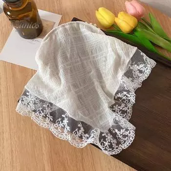 Повязка на голову для девочек, кружевной треугольный шарф с клетчатым принтом, нескользящая повязка на голову, детский обруч для волос, аксессуар для волос бежевый