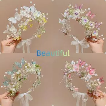 Повязка на голову для девочки, венок из цветов, повязка на голову, плетеные волосы, головной убор феи