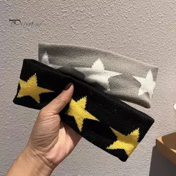 Повязка на голову для йоги износостойкая нескользящая супер мягкая пятиконечная звезда с узором унисекс повязка на голову аксессуары для волос чёрный