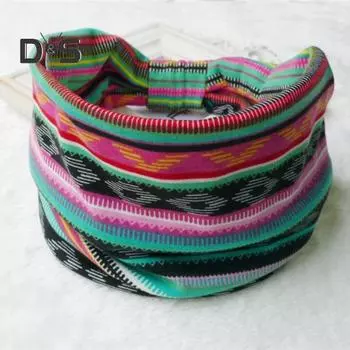 Повязка на голову для йоги в богемном стиле с цветочным узором и узлом, широкая повязка для волос, поглощающая пот, повязка на голову для фитнеса и спорта чёрный