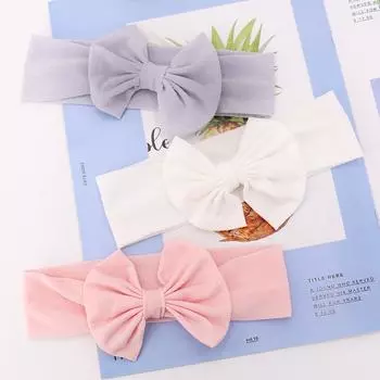 Повязка на голову для маленьких девочек, мягкие эластичные тюрбаны с бантиками, однотонные дышащие повязки на голову для новорожденных, повязка на голову для девочек, аксессуары для детских волос