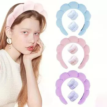 Повязка на голову для мытья лица, набор повязок, мягкая повязка для волос для женщин и девочек, пушистая утолщенная повязка на голову, нескользящие толстые аксессуары для волос розовый