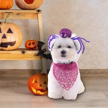 Повязка на голову для собаки на Хэллоуин, шарф, комплект, праздничное украшение из волос паука, комплект с воротником, костюм для косплея, аксессуары для домашних животных для вечеринок чёрный