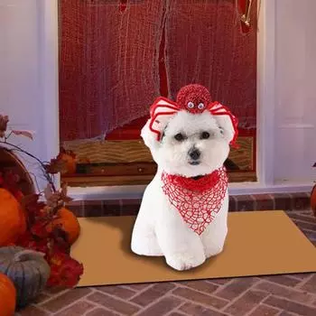 Повязка на голову для собаки на Хэллоуин, шарф, комплект, праздничное украшение из волос паука, комплект с воротником, костюм для косплея, аксессуары для домашних животных для вечеринок чёрный