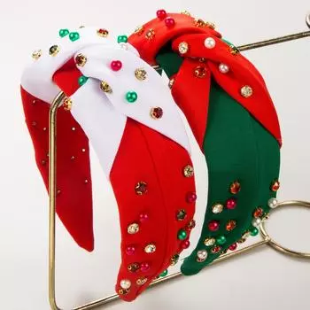 Повязка на голову для женщин, рождественская красочная бирюзовая инкрустация кристаллами с широким краем, повязка на голову ярких цветов, универсальный головной убор One Size