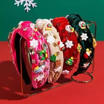 Повязка на голову для женщин, рождественская красочная бирюзовая инкрустация кристаллами с широким краем, повязка на голову ярких цветов, универсальный головной убор One Size розы красного