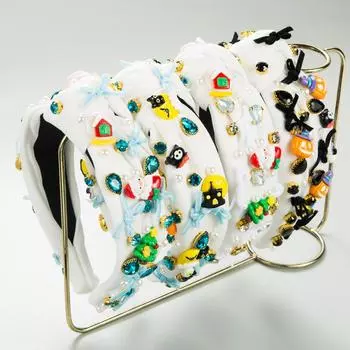 Повязка на голову для женщин, рождественская красочная бирюзовая инкрустация кристаллами с широким краем, повязка на голову ярких цветов, универсальный головной убор One Size