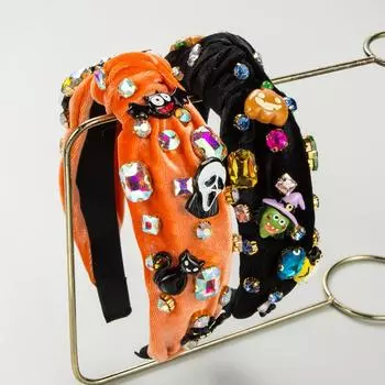 Повязка на голову для женщин, рождественская красочная бирюзовая инкрустация кристаллами с широким краем, повязка на голову ярких цветов, универсальный головной убор One Size оранжевый