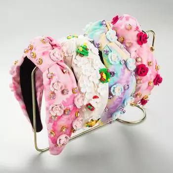 Повязка на голову для женщин, рождественская красочная бирюзовая инкрустация кристаллами с широким краем, повязка на голову ярких цветов, универсальный головной убор One Size