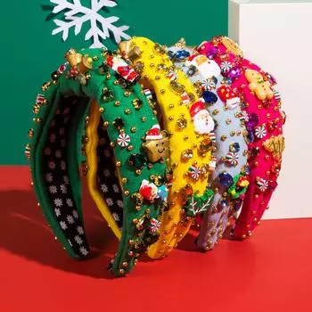 Повязка на голову для женщин, рождественская красочная бирюзовая инкрустация кристаллами с широким краем, повязка на голову ярких цветов, универсальный головной убор One Size синий