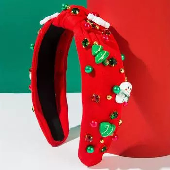 Повязка на голову для женщин с рождественской тематикой, украшенная снежинками, Санта-Клаусом и мотивами рождественской елки