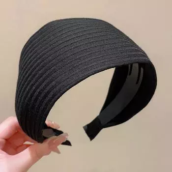 Повязка на голову интернет-знаменитости, однотонная, с широким краем, из полосатой пряжи, высокая, французская, с нежной атмосферой, аксессуар для волос