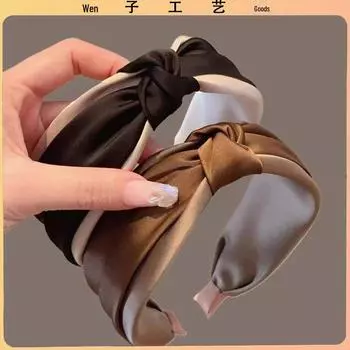 Повязка на голову из атласного шелка Майяра в стиле ретро с узелками для объемных волос чёрный