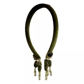 Повязка на голову из бархатной ткани с кисточками, ретро-серьги с искусственным камнем, ретро-обруч для волос для ежедневного свидания, вечеринки, фиксации волос зелёный