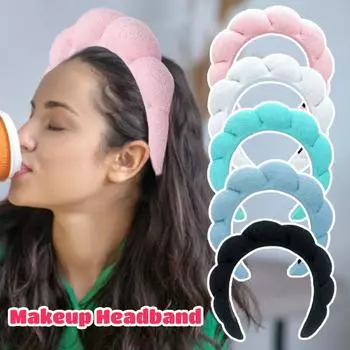 Повязка на голову из губки, спа-повязка для мытья лица, симпатичная махровая повязка на голову, повязка для ухода за кожей, нескользящая повязка для занятий йогой светло-синий