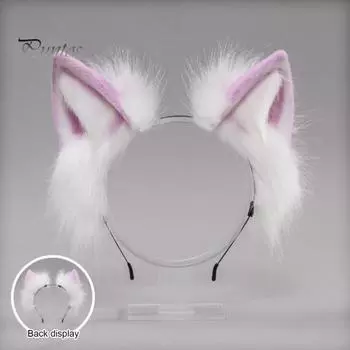 Повязка на голову из искусственного меха лисы с кошачьими ушками в плюшевом стиле для ролевых игр, переодевания, ручной работы, повязка на голову, реквизит для косплея вино красного