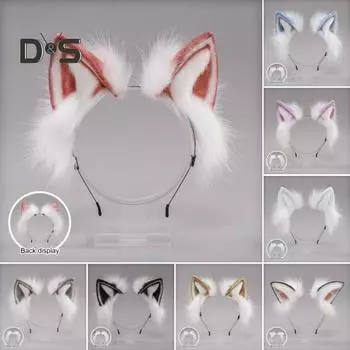 Повязка на голову из искусственного меха лисы с кошачьими ушками в плюшевом стиле для ролевых игр, переодевания, ручной работы, повязка на голову, реквизит для косплея вино красного