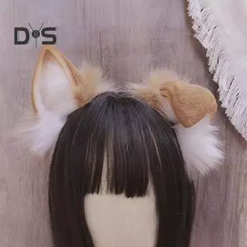 Повязка на голову из искусственного меха лисы с ушками щенка в плюшевом стиле для ролевых игр, переодевания, ручной работы, реквизит для косплея A