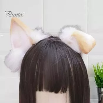 Повязка на голову из искусственного меха лисы с ушками щенка в плюшевом стиле для ролевых игр, переодевания, ручной работы, реквизит для косплея A