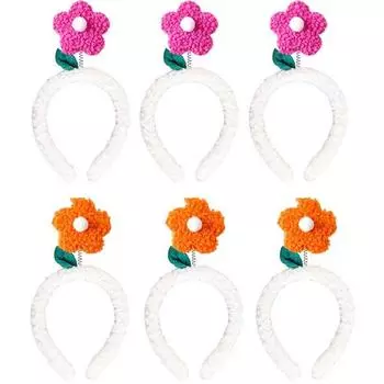 Повязка на голову из меха норки с цветком для вечеринки, 2 вида x 3 шт. в комплекте, розовая, оранжевая, 1 комплект