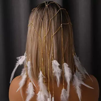 Повязка на голову из перьев с кисточками для пляжных мероприятий и праздников золотой
