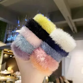 Повязка на голову из плюшевого меха кролика конфетного цвета для девочек - новый аксессуар для волос на осень/зиму 5 colors