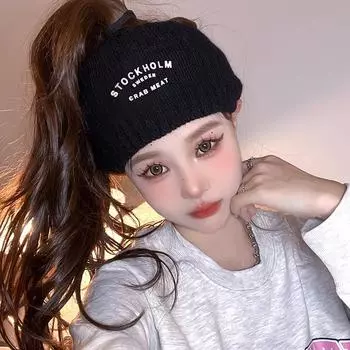 Повязка на голову из шерсти с широким краем Trend letter, женская, на все времена года, универсальная, модная, повседневная, с давлением на лицо, повязка на голову для волос чёрный