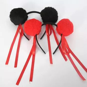 Повязка на голову из шерстяного шарика с красной лентой, повязка на голову с дизайном «пучок», повязка на голову для взрослых чёрный