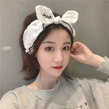 Повязка на голову из ткани для мытья ушей, повязка на голову с бантом, женская повязка на голову, головной убор в корейском стиле белый