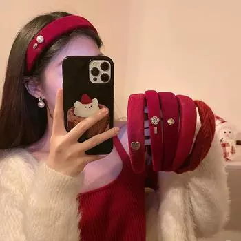 Повязка на голову из высококачественного бархата с черепом: Осенне-зимний стиль для женщин F1240 красный