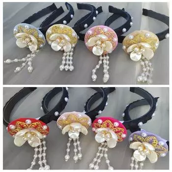 Повязка на голову из жемчуга Ханбок Цветочный сценический обруч для волос в стиле ретро корейский повязка на голову для выступлений светло-фиолетовый