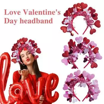 Повязка на голову ко Дню святого Валентина, женская блестящая повязка на голову в форме сердца, праздничные аксессуары для косплея на День святого Валентина, вечеринку, свадьбу, годовщину красный/розовый