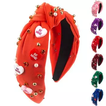 Повязка на голову ко Дню святого Валентина, женский аксессуар, повязка на голову с красным узлом, широкая повязка на голову с узлом сверху, повязка на голову ко Дню святого Валентина One Size розовый