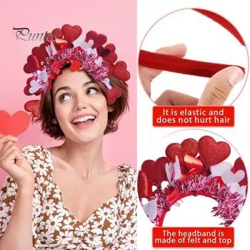 Повязка на голову ко Дню святого Валентина, женская блестящая повязка на голову в форме сердца, праздничные аксессуары для косплея на День святого Валентина, вечеринку, свадьбу, годовщину красный