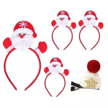 Повязка на голову куклы Санта-Клауса для вечеринки, 4 предмета + меховая шапка, рождественская заколка для волос